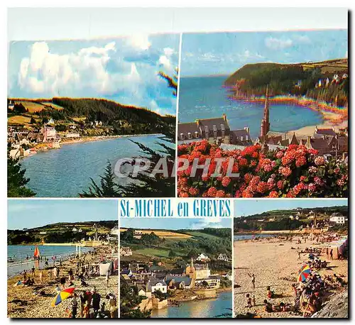 Moderne Karte Couleurs de Bretagne Saint Michel en Greves La plage et l'eglise