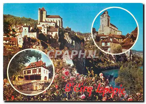 Cartes postales moderne En Parcourant le Lot Pittoresque St Cirq Lapopie dominant le Lot Premier village de France