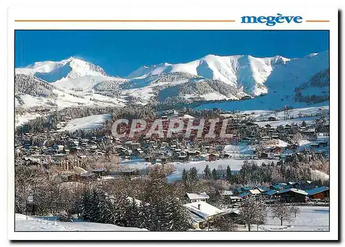 Moderne Karte Megeve Hte Savoie Echappee sur le village en fond le Mont Blanc