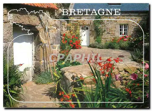 Moderne Karte Couleurs de Bretagne Fleurs et vieilles pierres