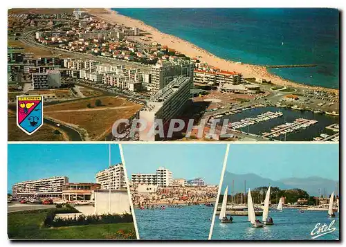 Moderne Karte La Cote Vermeille Saint Cyprien Plage Pyrenees Orientales Vue aerienne le nouveau port et la pla