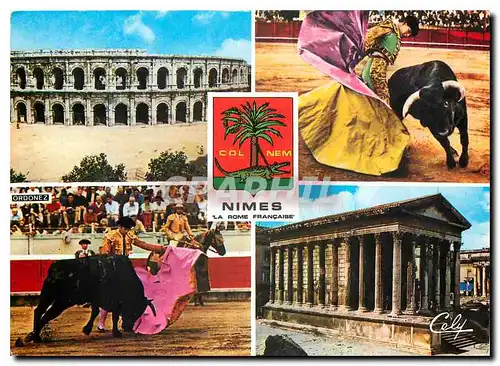 Moderne Karte Nimes Gard Les Arenes Amphitheatre La Maison Carree Musee des Antiques Deux phases de Corrida Ta