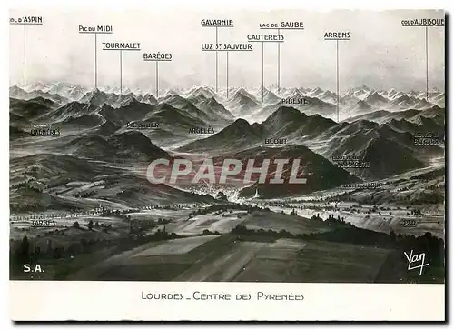 Moderne Karte Lourdes et la Chaine des Pyrenees