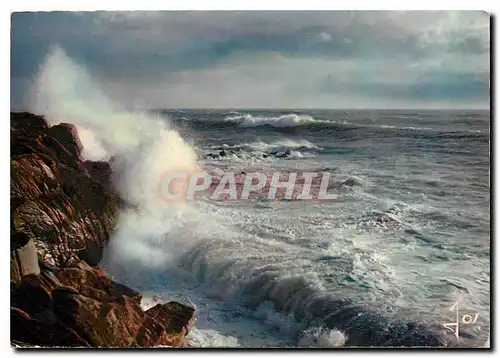 Moderne Karte La Bretagne en Couleurs Vague deferlant sur la Cote Bretonne