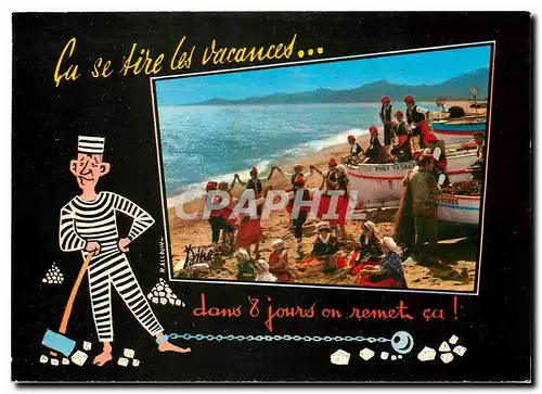 Moderne Karte Folklore et Couleurs du Roussillon Sardane sur la Plage Catalane au fond les Alberes