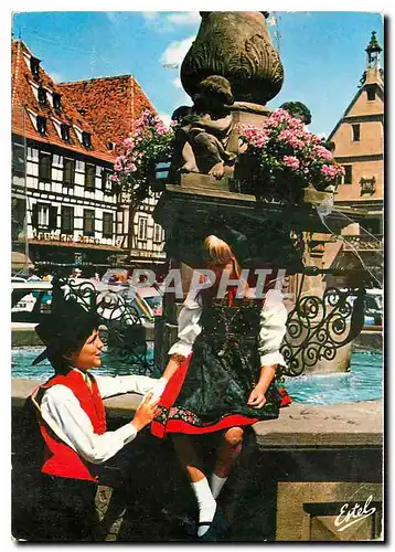 Moderne Karte Au Pays des Cigognes Obernai Bas Rhin Place du Marche jeunes Alsaciens en costume traditionnel d