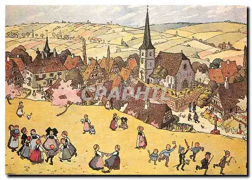 Cartes postales moderne L'Alsace Merveilleuse de Hansi Enfants joyeux pres de leur village