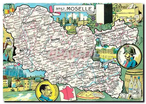 Moderne Karte Moselle d'Une partie de la Lorraine