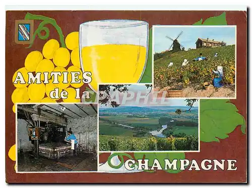 Moderne Karte La Champagne France Vendanges Vignobles et Pressoir