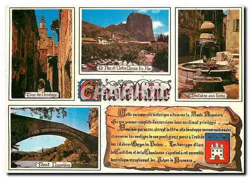 Moderne Karte Castellane Alpes de Haute Provence Tour de l'horloge Pont Napoleon Le Roc et Notre Dame du Roc F