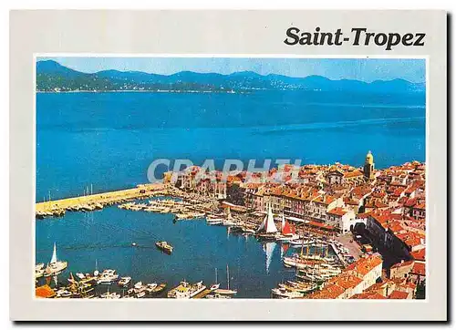 Moderne Karte Saint Tropez Var Vue Panoramique aerienne du port vers l'Esterel