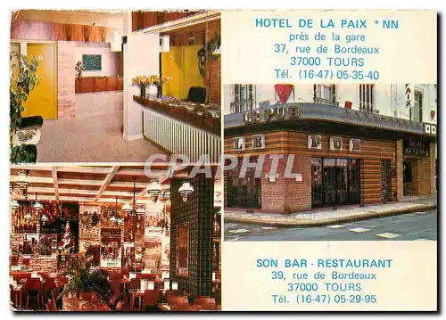 Moderne Karte Hotel de la Paix pres de la gare Tours son Bar Restaurant