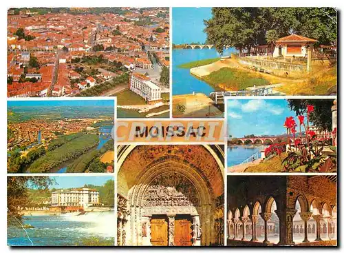 Moderne Karte Moissac Tarn et Gne Vue generale aerienne Pont Napoleon Les Bords du Tarn La Chaussee et le Moul