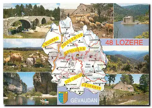 Moderne Karte La Lozere ancien Gevaudan Departement le Moins peuple de France