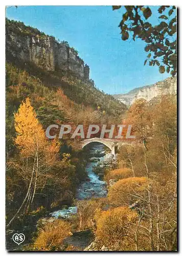 Moderne Karte En Parcourant les Gorges de la Jonte Lozere Couleurs d'Automne avec le vieux Pont de Capelan sur