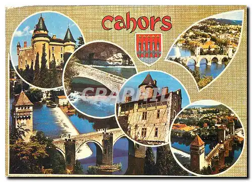 Moderne Karte Cahors Lot Divers Aspects de la Ville avec le Pont Valentre