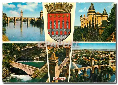 Cartes postales moderne Cahors Lot Pont Valentre Chateaau de Mercues Source des Chartreux Vue generale