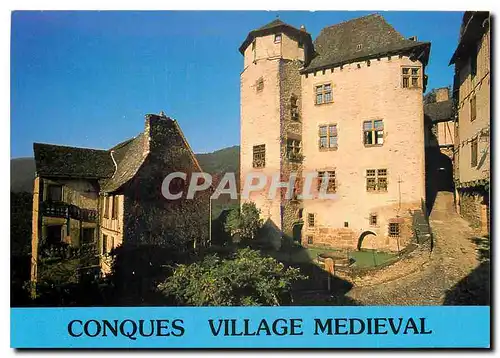 Moderne Karte Conques Aveyron Le Chateau d'Humieres et la porte de Vinzelle