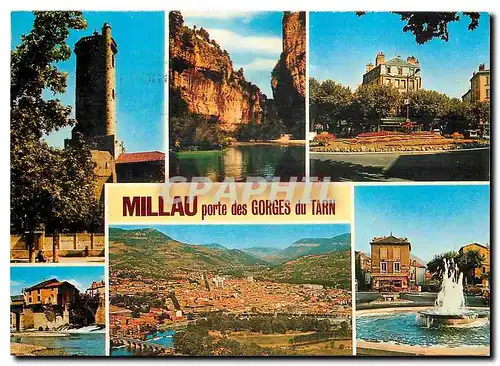 Cartes postales moderne Millau Aveyron Le Beffroi les detroits Place du Mandarous le Tarn et le vieux Moulin Vue general