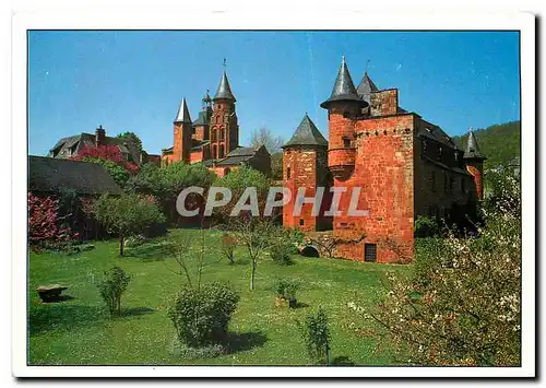 Moderne Karte Collonges la Rouge Correze Le clocher de l'eglise et le castel de Vassinhac au printemps