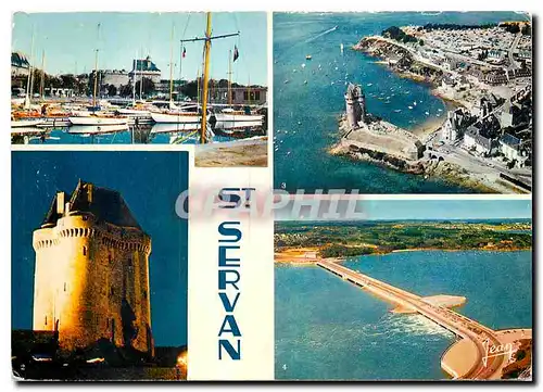 Cartes postales moderne La Bretagne Saint Servan Le port des yachts et le chateau Vue de nuit de la tour Solidor Vue aer