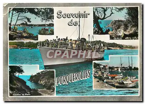 Moderne Karte La Perle des Iles d'Or Porquerolles Var Souvenir Bateau