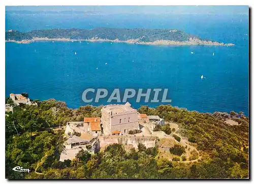 Moderne Karte Port Cros Var Vue panoramique aerienne Au premier plan le fort de l'Estissac et le fort du Mouli