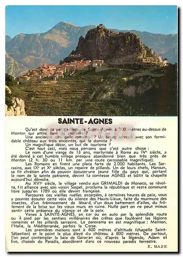 Cartes postales moderne Paysages de France Sainte Agnes Alpes Maritimes Village du Littoral le plus haut d'Europe