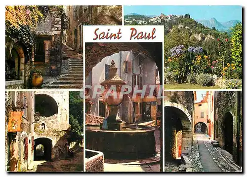 Cartes postales moderne La Cote d'Azur St Paul de Vence Montee de l'Eglise Vue generale Le Portail La Fontaine Rue pitto