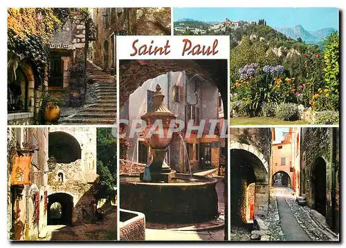 Moderne Karte La Cote d'Azur St Paul de Vence Montee de l'Eglise Vue generale Le Portail La Fontaine Rue pitto