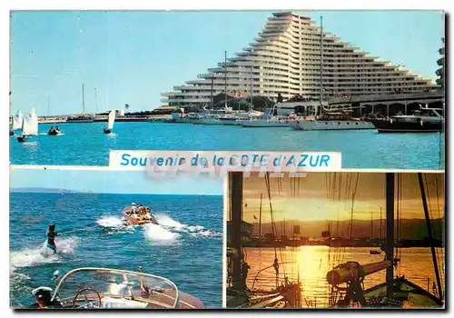 Moderne Karte Au Soleil de la Cote d'Azur Le port de Marina Baie des Anges Joies de la mer Barques des Pecheur