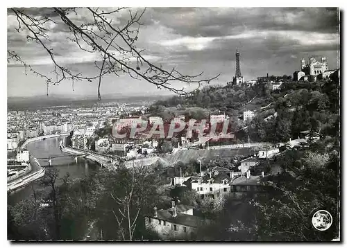 Moderne Karte Lyon Vue generale de la ville la Saone et la colline de Fourviere