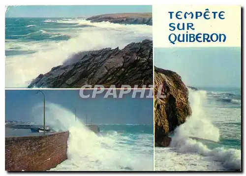 Moderne Karte La Bretagne en Couleurs Quiberon Tempete sur la Cote Sauvage et sur la digue