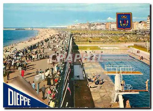 Moderne Karte Normandie France Dieppe La piscine et la plage