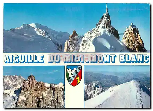 Moderne Karte Chamonix Mont Blanc Hte Savoie en haut Aiguille du Midi vue panoramique en Bas a gauche Paroi Ai