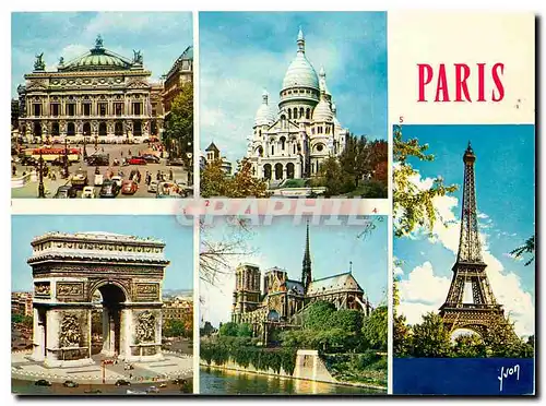 Cartes postales moderne Paris l'Opera BAsilique du Sacre Coeur l'Arc de Triomphe Notre Dame la Tour Eiffel