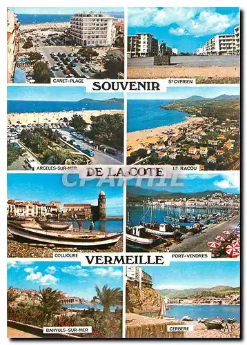 Moderne Karte Souvenir de la Cote Vermeille Canet Plage St Cyprien Argeles sur Mer Le Racou Collioure Banyuls