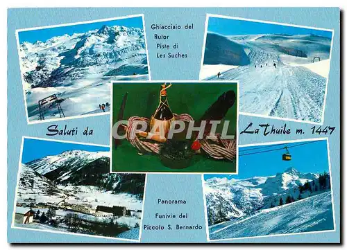 Cartes postales moderne Saluti da La Thuile Panorama Funivie del Piccolo S Bernardo