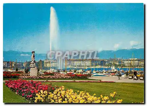 Moderne Karte Geneve La Statue de la Brise et le Jet d'Eau