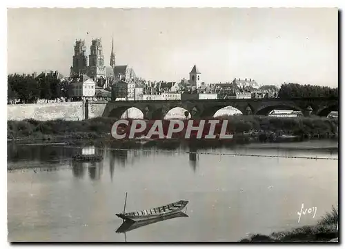 Moderne Karte Orleans Loiret La Loire Pont George V et la cathedrale