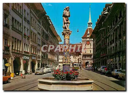 Moderne Karte Berne La fontaine du Joueur de cornemuse