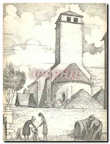 Moderne Karte St Clement sur Guye EGlise romane X XII siecle dessin de Michel Bouillot