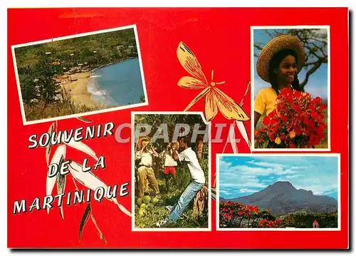 Moderne Karte Village de pecheurs l'eau decoco La Montagne Pelee Enfants au flamboyants Martinique