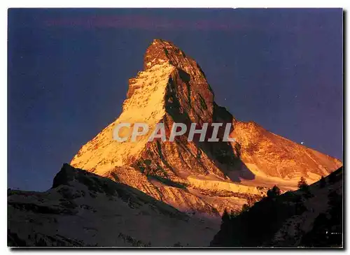 Moderne Karte Zermatt Wallis Schweiz Lever du soleil au Cervin