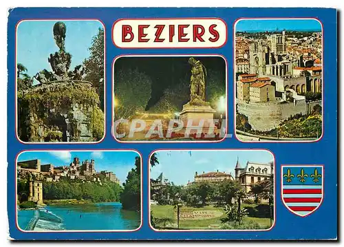 Cartes postales moderne Beziers Herault Statue et Allees Paul Riquet Vue aerienne sur la Cathedrale St Nazaire