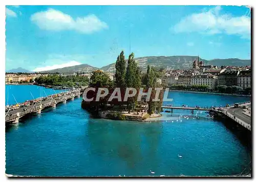 Moderne Karte Geneve Pont du Mont Blanc et Ile Jean Jacques