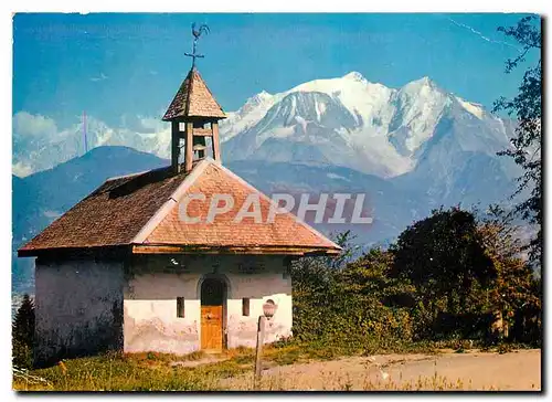 Moderne Karte Les Alpes Francaises Chapelle en Montagne au fond le Mont Blanc