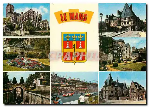 Moderne Karte Le Mans Sarthe La Cathedrale Saint Julien La maison du Pilier Rouge L'horloge florale L'hotel de