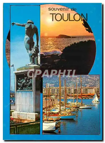 Moderne Karte Lumiere et Beaute de la Cote d'Azur Souvenir de Toulon La statue de Cuverville le port