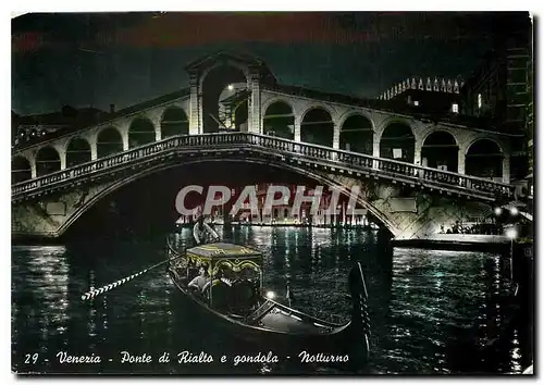 Cartes postales moderne Venezia Pont de Rialto et gondole Nocturne